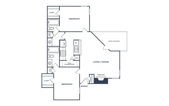 floor plan for the two bedroom, two bathroom apartment at The Felix
